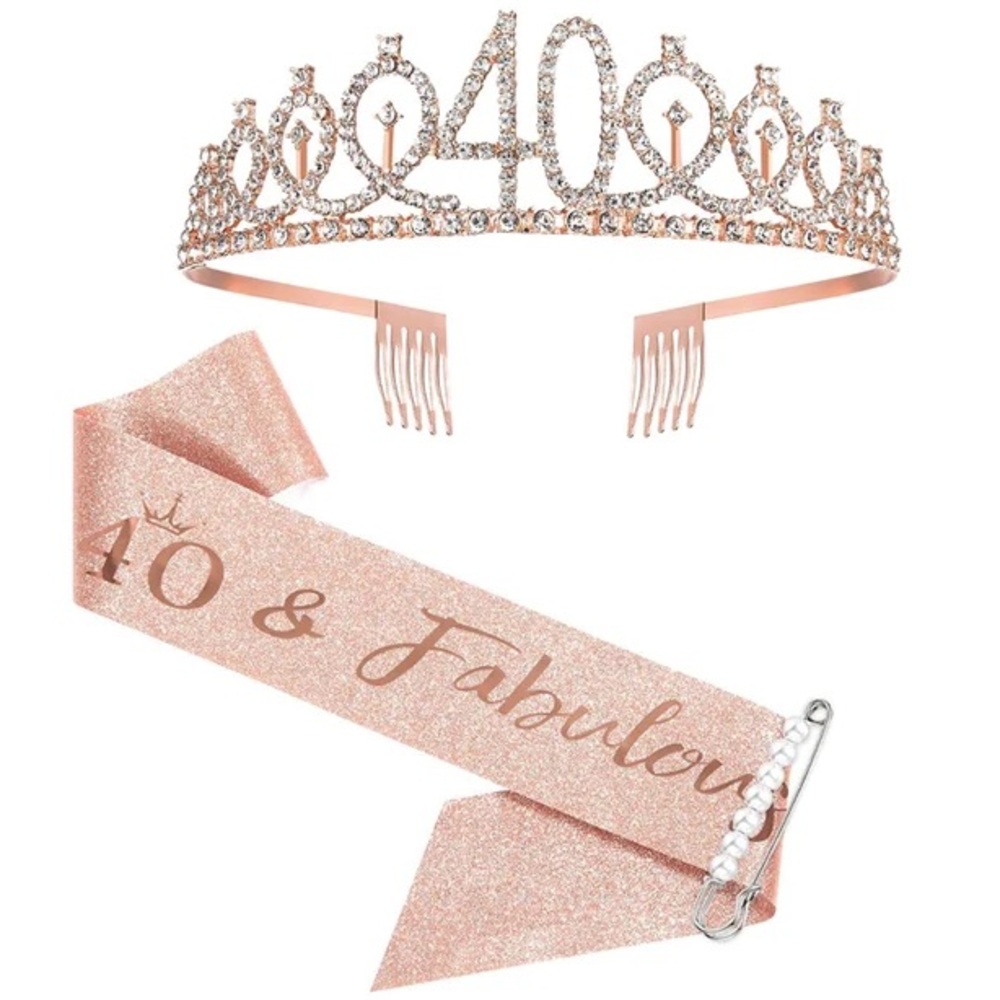 Rose Gold 40th Birthday Tiara and Sash Set